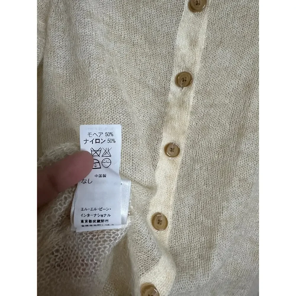 L.L.Bean Mohair Cardigan Sweater Fuzzy Sheer Halo Knit Ivory Womans XS